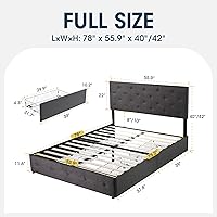 Vista 102 de WEEWAY Base de cama de plataforma de tamaño matrimonial con 4 cajones de almacenamiento, cabecera capitonada con botones de costura de diamante