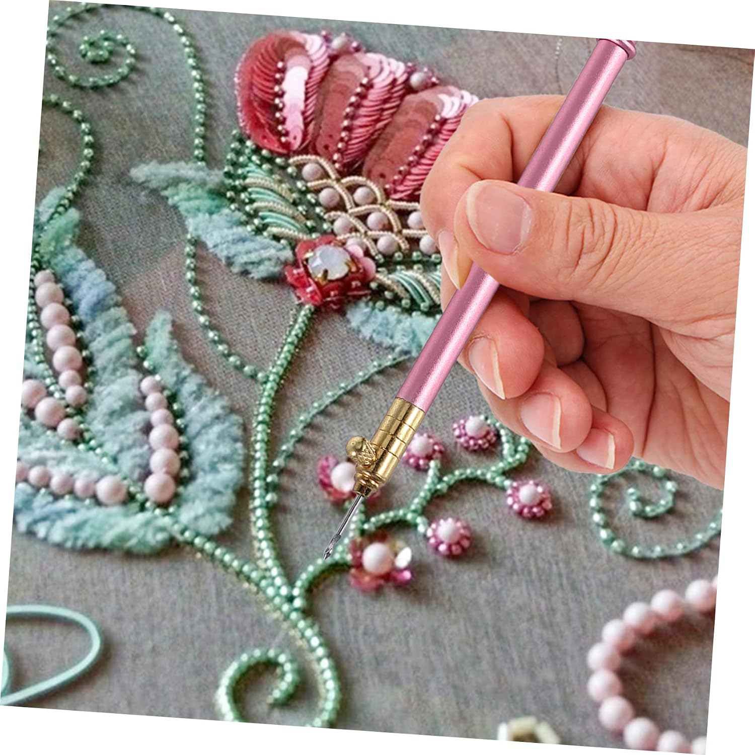 FIXOSHEE Hook Needles Set French Bead Embroidered Beads Embroidery Stitching Kits Punch Needle Embroidery