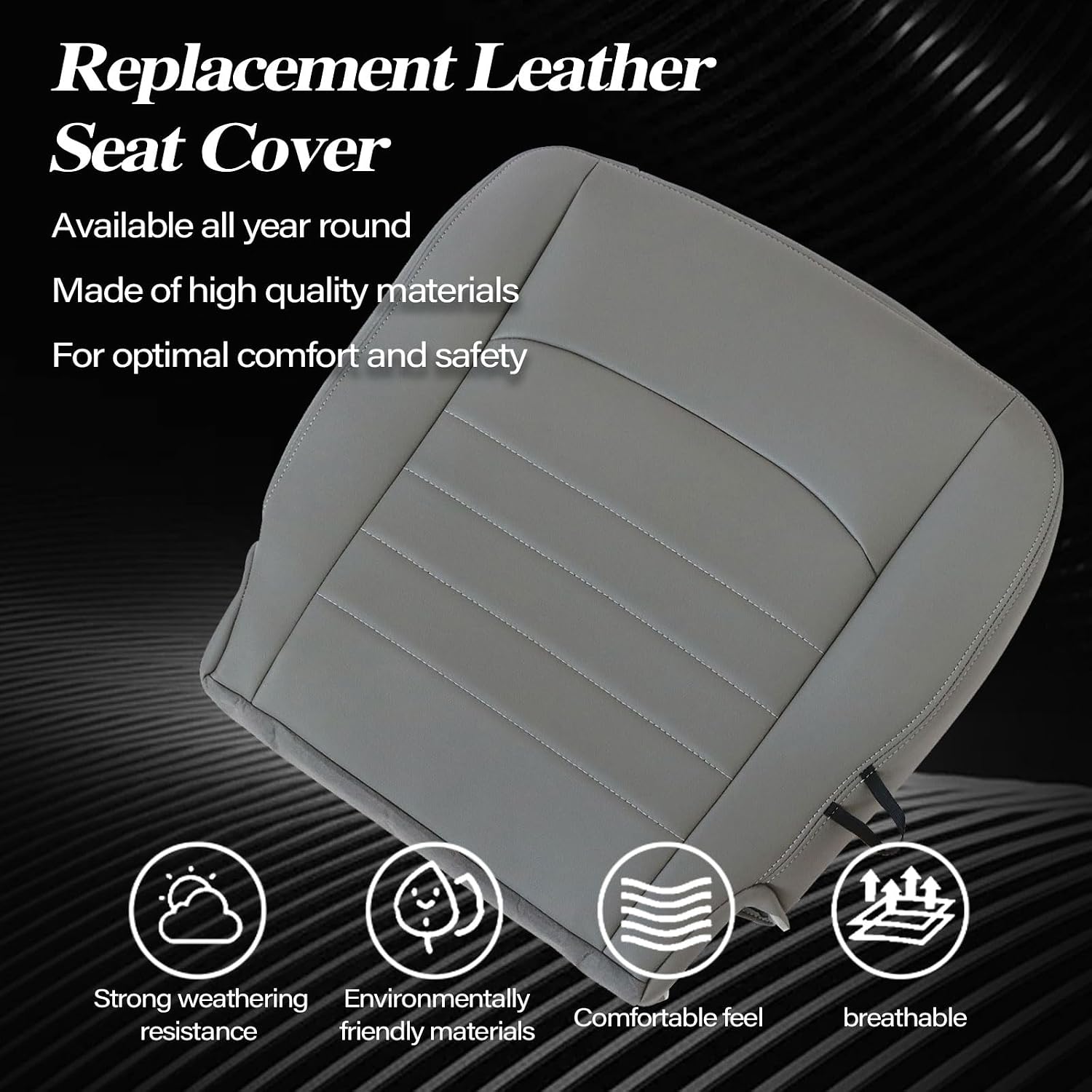 SecosAutoparts Front Driver Bottom Leather Seat Cover Gray Compatible with Dodge Ram 1500 2500 3500 4500 5500 2013 2014 2015 2016 2017 2018 2019 2020