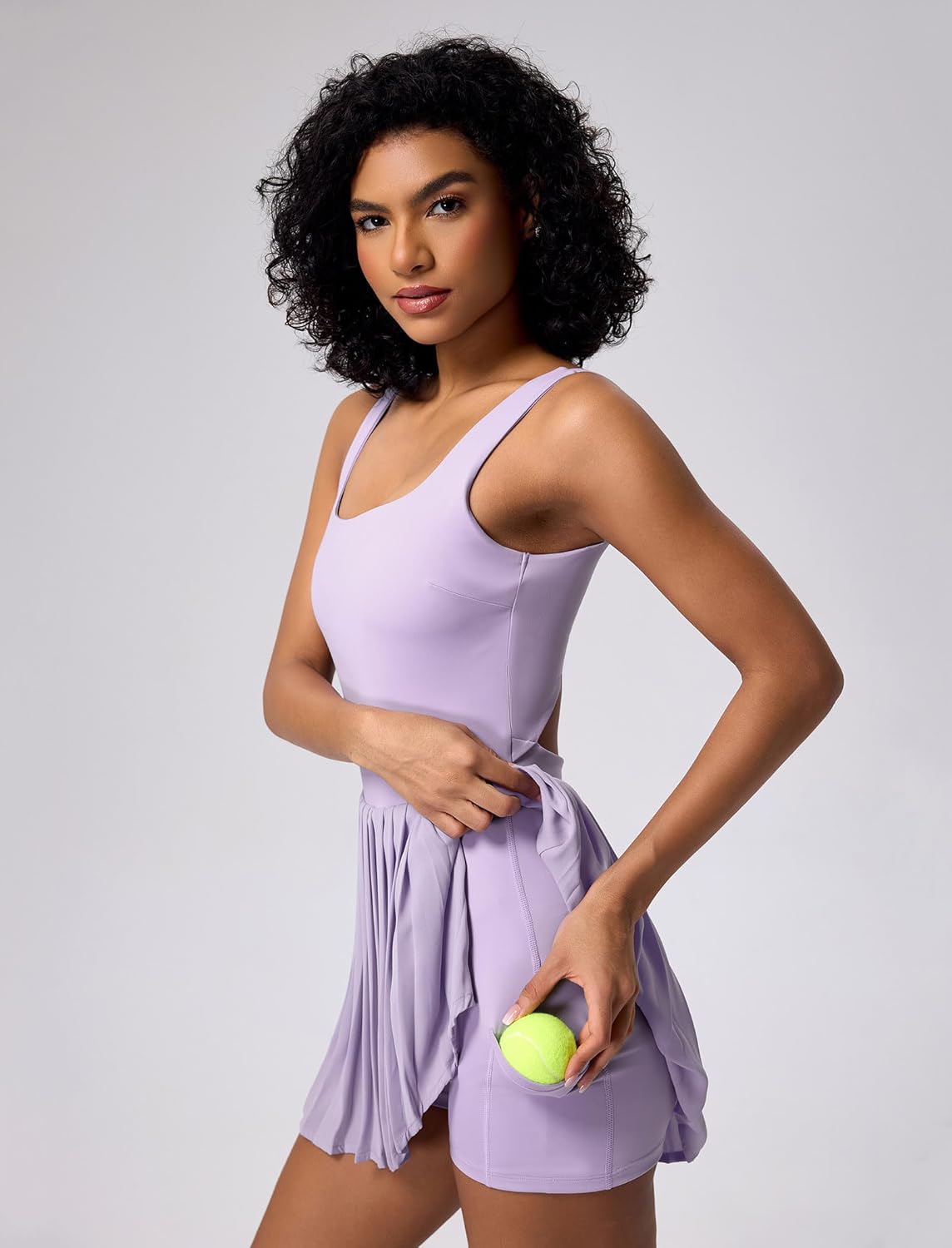 ABOCIW Tennis Dress for Women Square Neck Pleated Athletic Dress with Built-in Shorts & Bra Workout Golf Exercise Dress - Image 4