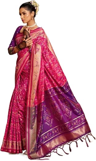 MADHUHANSH Women's Pure Kanjivaram Banarasi Silk Saree With Rich Zari Woven Contrast Border and Unstihed Blouse Piece Fest...