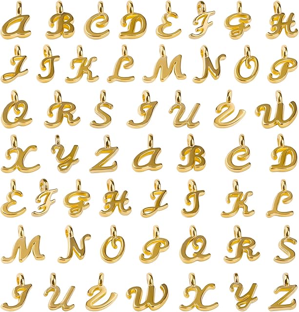 SAVITA 130pcs/5 Sets Gold Letter Charms ABC Letter Charms Mini Alphabet A-Z Zinc Alloy Bracelet Necklace Pendants for DIY Jewelry Making