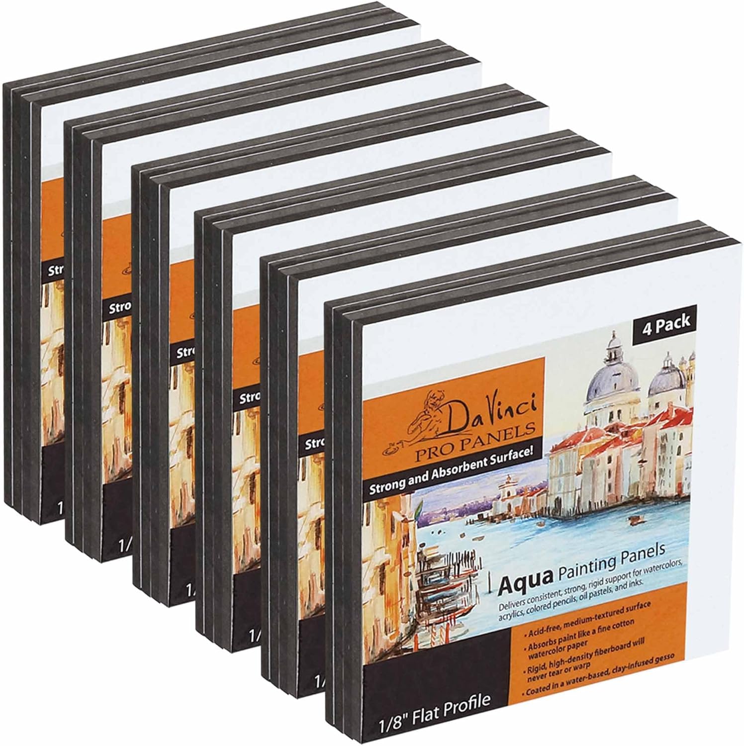 Jerry's Artarama Da Vinci Aqua Pro Panels - 4x4 - Pack of 24-1/8" Thick Rigid Watercolor Board with Acid-Free Surface, Clay-Infused Gesso, Ideal Watercolor Boards for Painting Mixed Media