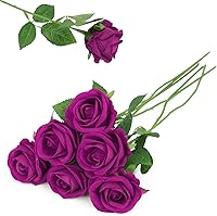 Vista 19 de 50 rosas artificiales, ramo de rosas rojas falsas, rosas rojas de seda artificial con tallos para decoración de flores de boda, día de San Valentín