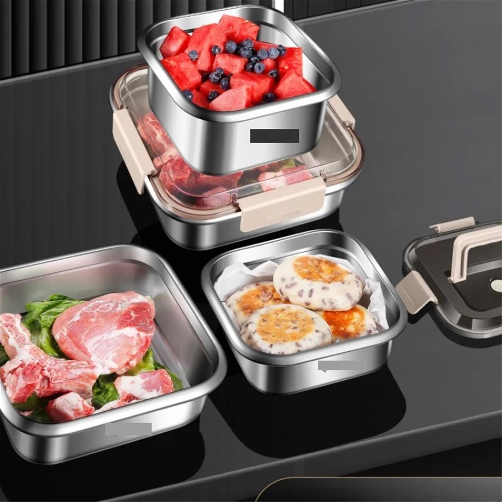 Recipiente de alimentos de acero inoxidable Fiambrera de acero inoxidable for conservar la frescura en el refrigerador, sellada, ideal for guardar frutas, pícnics y comida for llevar(3800ml)