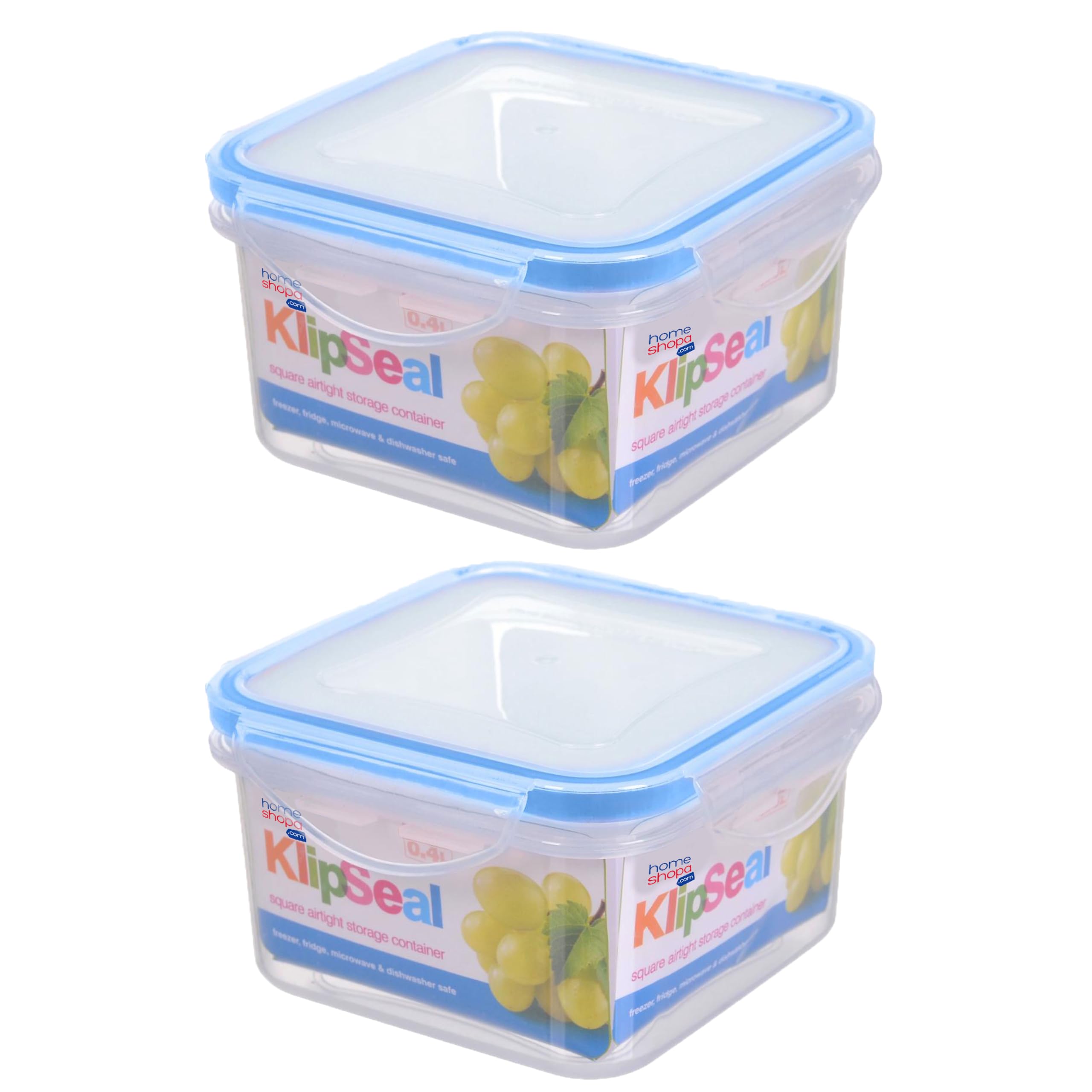 HOMESHOPA Plastic Airtight Food Storage Container, 2 Pack 400ml Square Leakproof Stackable Container with Clip-Lock Lid, BPA Free Reusable Meal Prep Lunch Box, Microwave Freezer & Dishwasher Safe