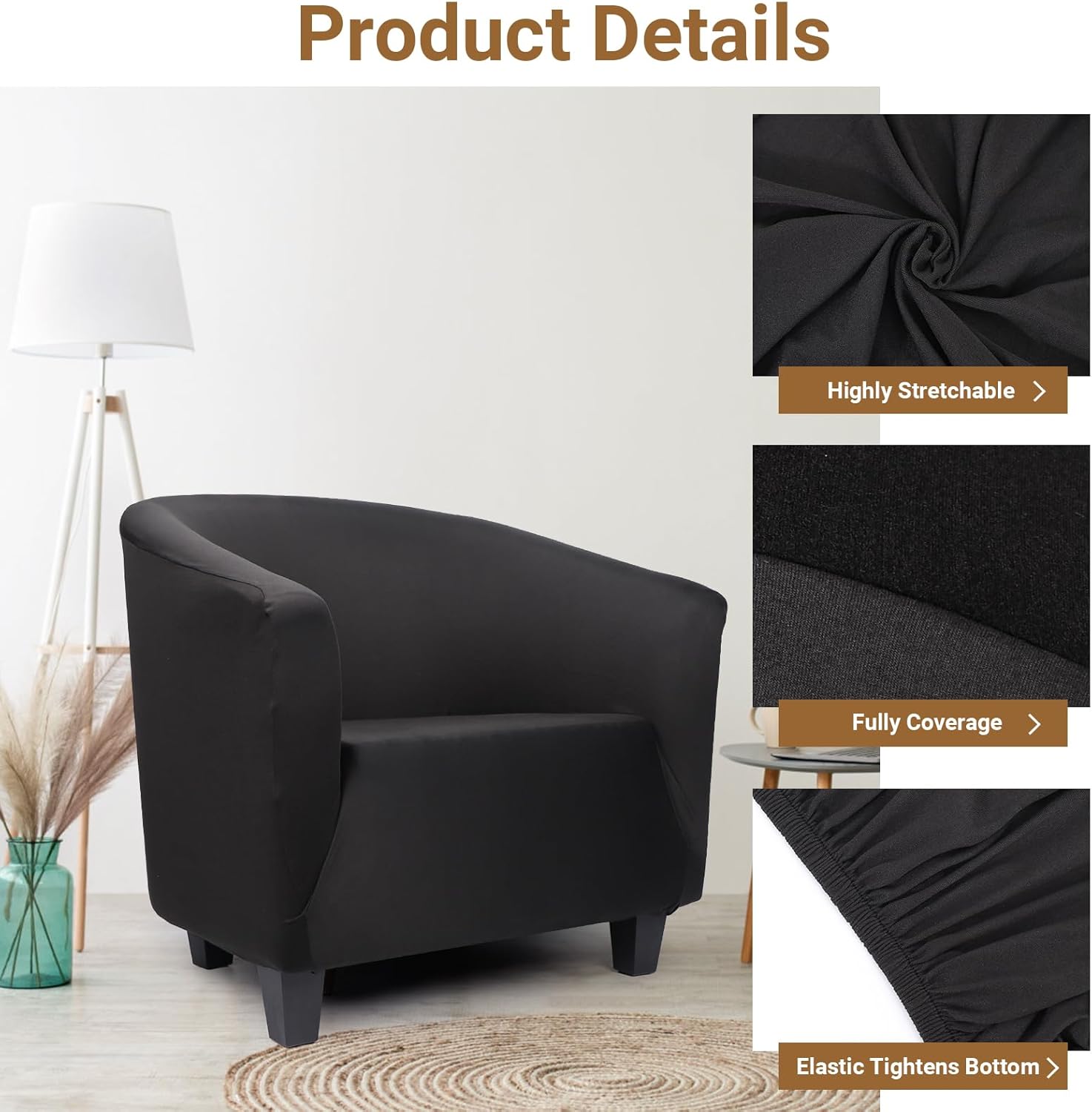 Chair Covers Armchair, 2 Pack Stretch Black Barrel Club Chair Slipcovers, Round Back Chair Sofa Covers Armchair Removable Couch Furniture Protector for Bar Living Room Bedroom Hotel Counter
