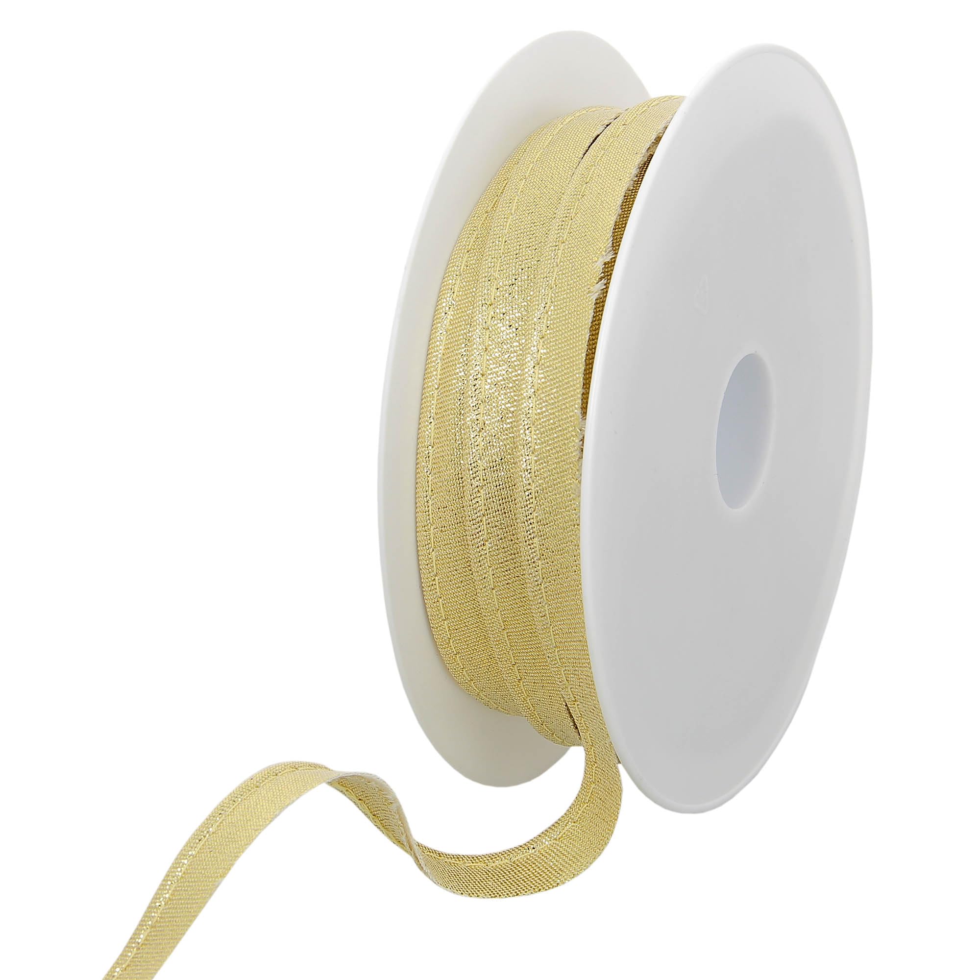 Metallischer Paspelfaden – 10 mm breit, 25 m Rolle, 80% Polyester, 20% Lurex, Kanten zum Nähen, Banner, Polster, Möbel, Paspeln, Kleidung, Decken, Gold
