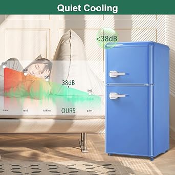 Retro Fridge with Freezer, 3.5 Cu. Ft. Mini Fridge, Small Refrigerator with 7-Level Adjustable Thermostat, Retro Compact Refrigerator 2-Door Fridges for Apartment/Dorm/Office/RV, Blue