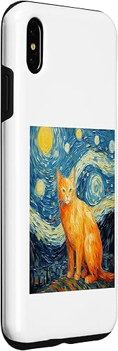 Vista 15 de iPhone 11 Divertido gato arte pintura amante de gato noche estrellada gato Van Gogh caso