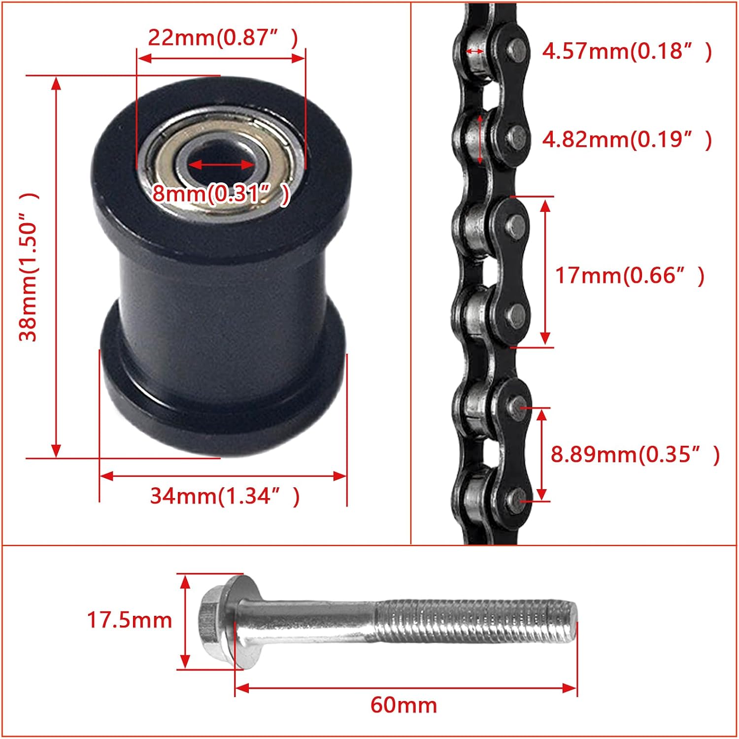 Ct100u Chain Tensioner# Chain140 Links fit for Coleman Powersports ct100u / cc100x Mini bike for Baja Doodle Bug DB30 Motovox MBX10 MBX11 Mega Moto MM-B80 105cc Mini Bike Go Kart