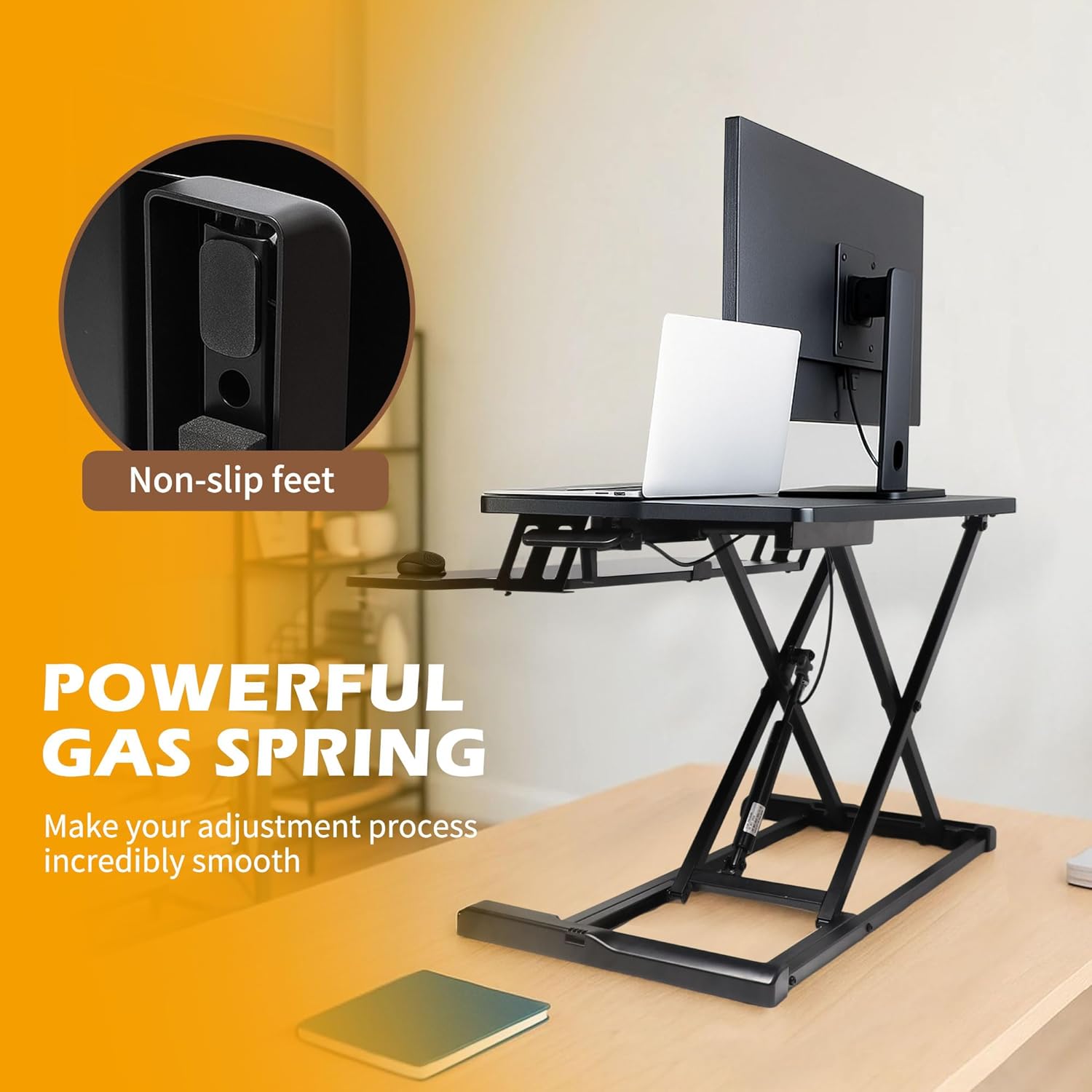 32 inch Standing Desk Converter, Height Adjustable Sit Stand Riser for Home Office,Stand Up Desk Riser, Quick Sit to Stand Tabletop with Keyboard Tray，Black