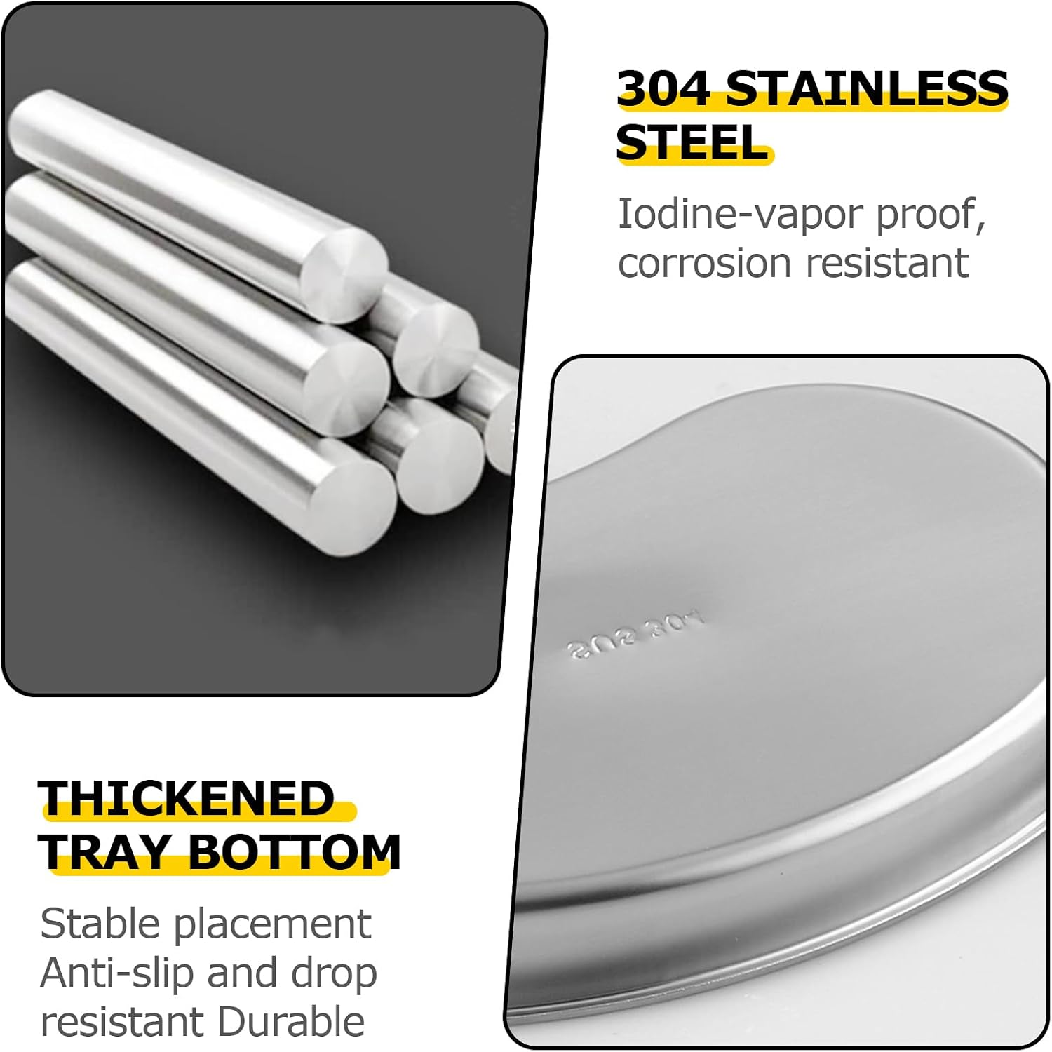 Kidney Tray - Romlon Metal Tray 3 Pcs Stainless Steel Basin Mixed Stainless Steel Curved Sheet for Dental, Lab Instrument, Office Room, Bathroom Metal Tray Emesis Basin