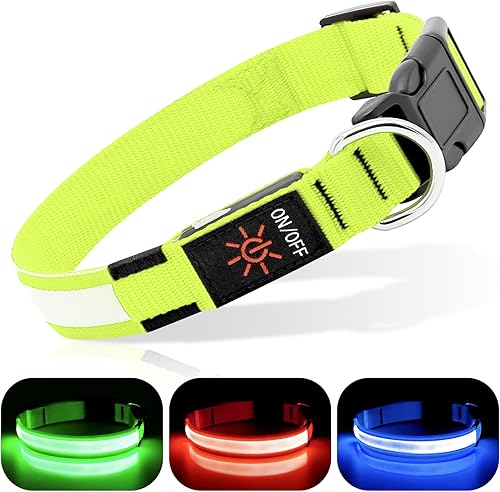 BSEEN Collares para perros con luces LED recargables, collar ajustable con brillo para perro, collar reflectante para mascotas, luces intermitentes