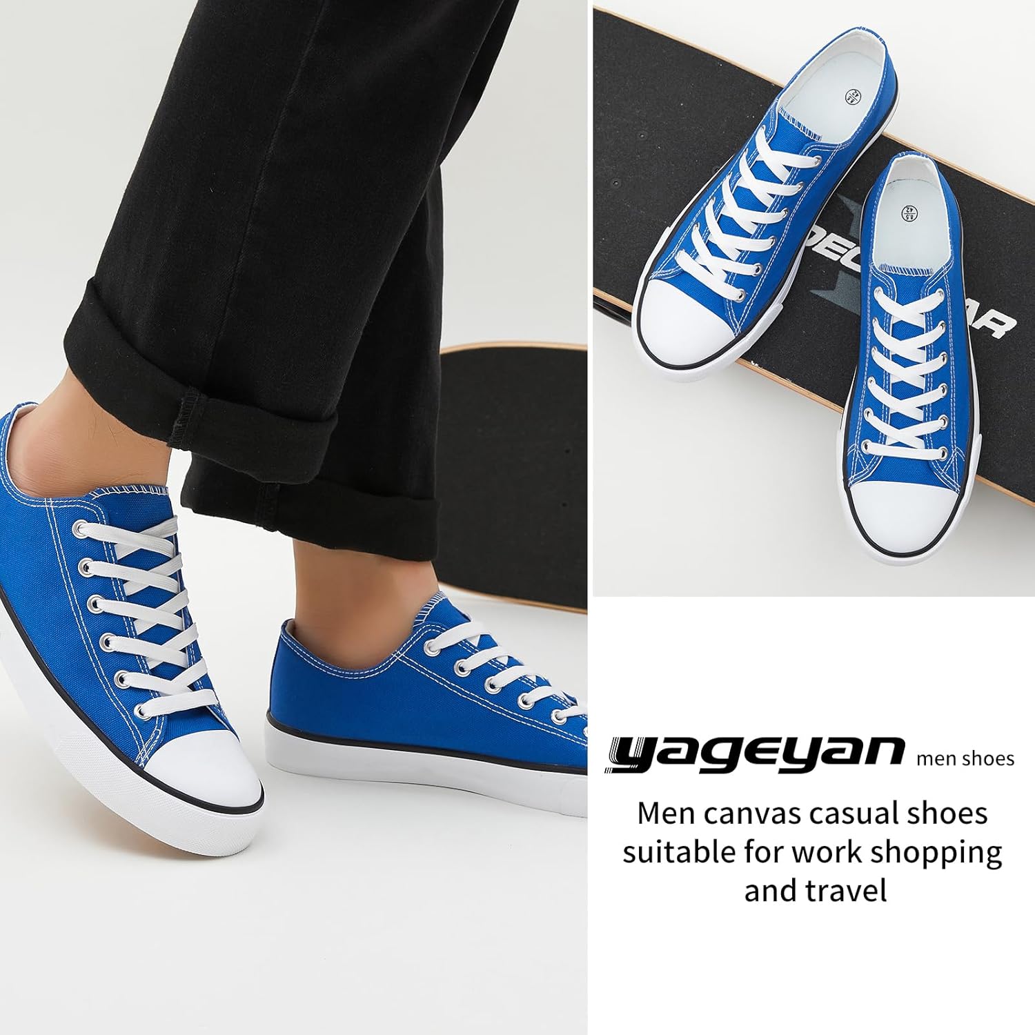 yageyan Men Canvas Low top Shoes Classic Casual Sneakers Black and White Fashion Shoes - Image 6