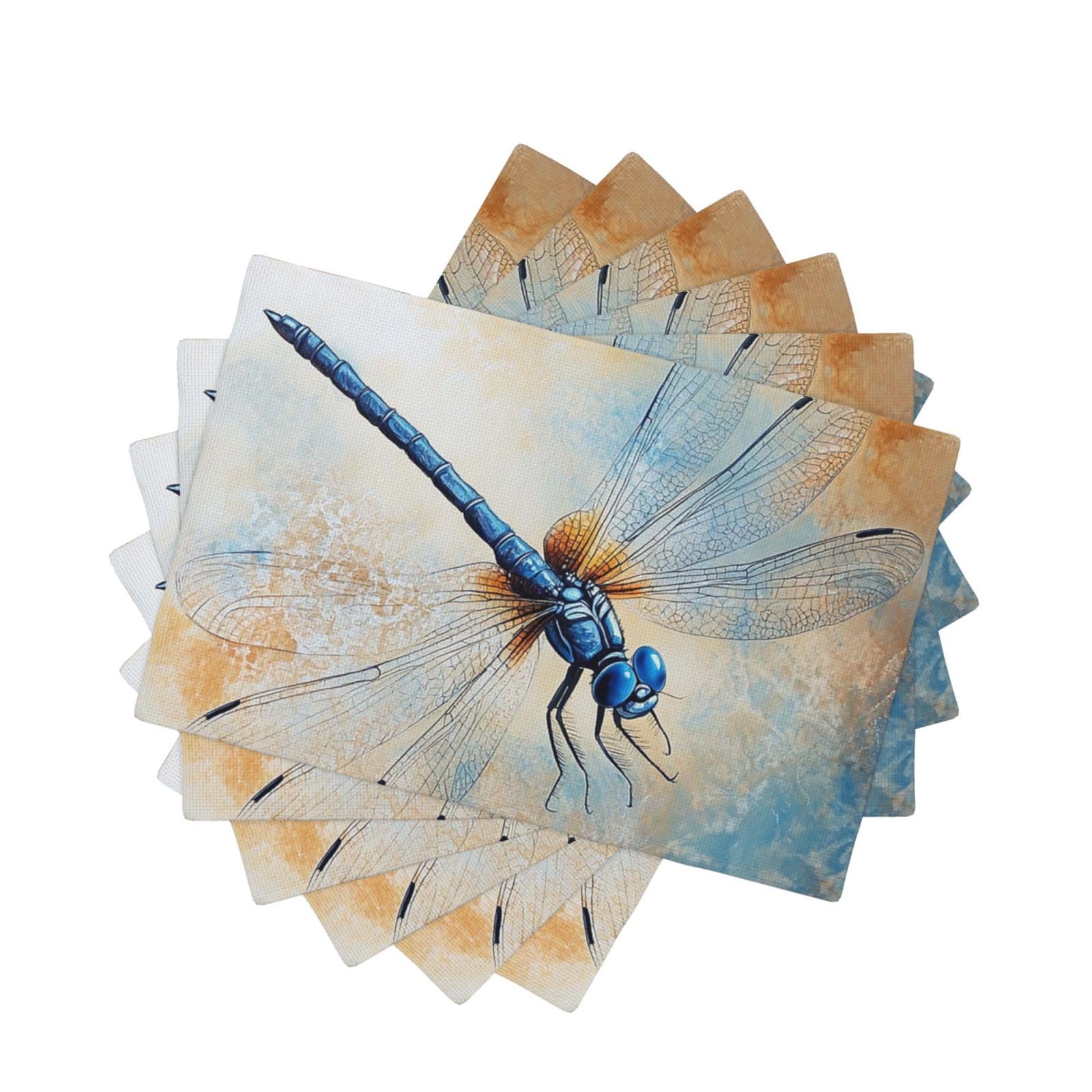 Placemats Set of One Size Washable Wipeable Table Mats Heat Resistant Weave Place Mats Blue Dragonfly Placemats Wrinkle Free Place Mats for Dining Table Kitchen Party Holiday Decoration 30 x 45 cm