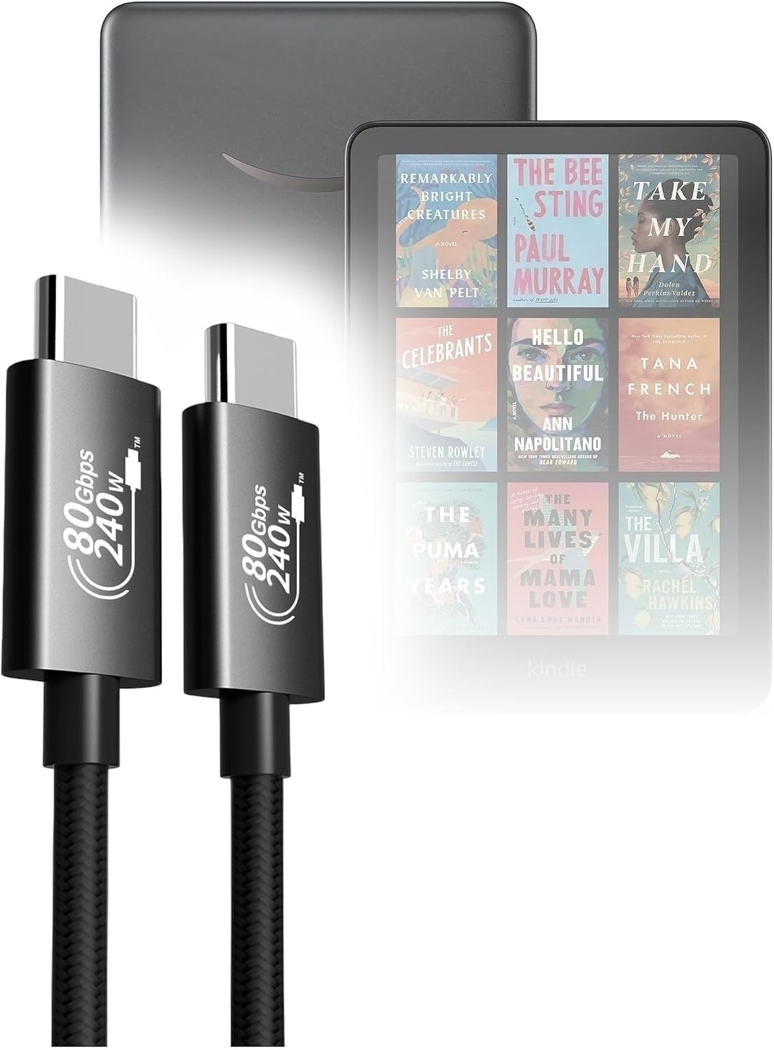 BoxWave Cables & Adapters Compatible with Amazon Kindle Colorsoft Signature Edition 1st Gen (7 in) - DirectSync PD Thunderbolt 5.0 Cable (10 ft 240W), Long Nylon Braided Connector Fast Charge