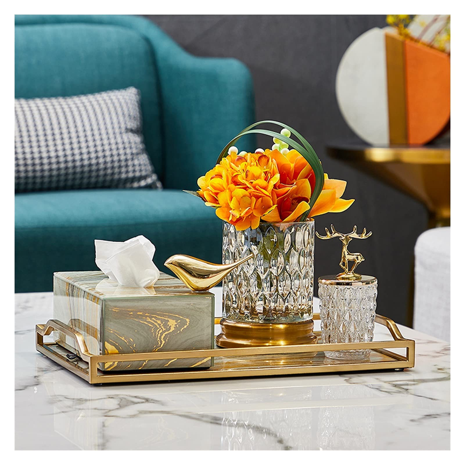 Amazon.com: KIZQYN Tray Service Tray Modern Light Luxury Flow Gold