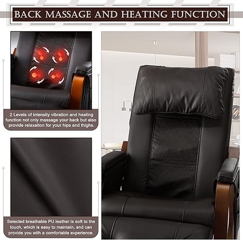 Miniatura 4 de Antetek Mecedora de masaje multifuncional silla de cuero con calor función de vibración cómoda mecedora con reposapiés ajustable silla de masaje