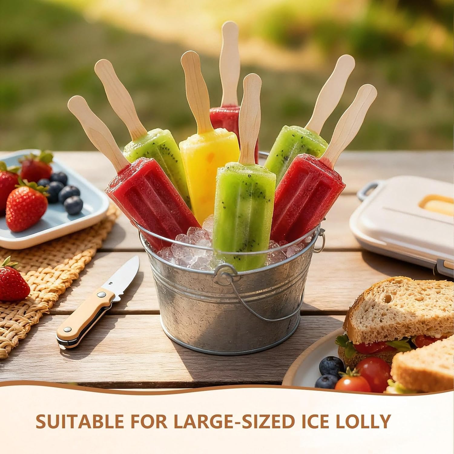 300 Pcs 8 Inch Wooden Fan Handles Craft Sticks Bulk, Wood Wavy, Large Ice Lolly Sticks for Crafts, Wedding Programs, DIY Crafting, Painting Mixing