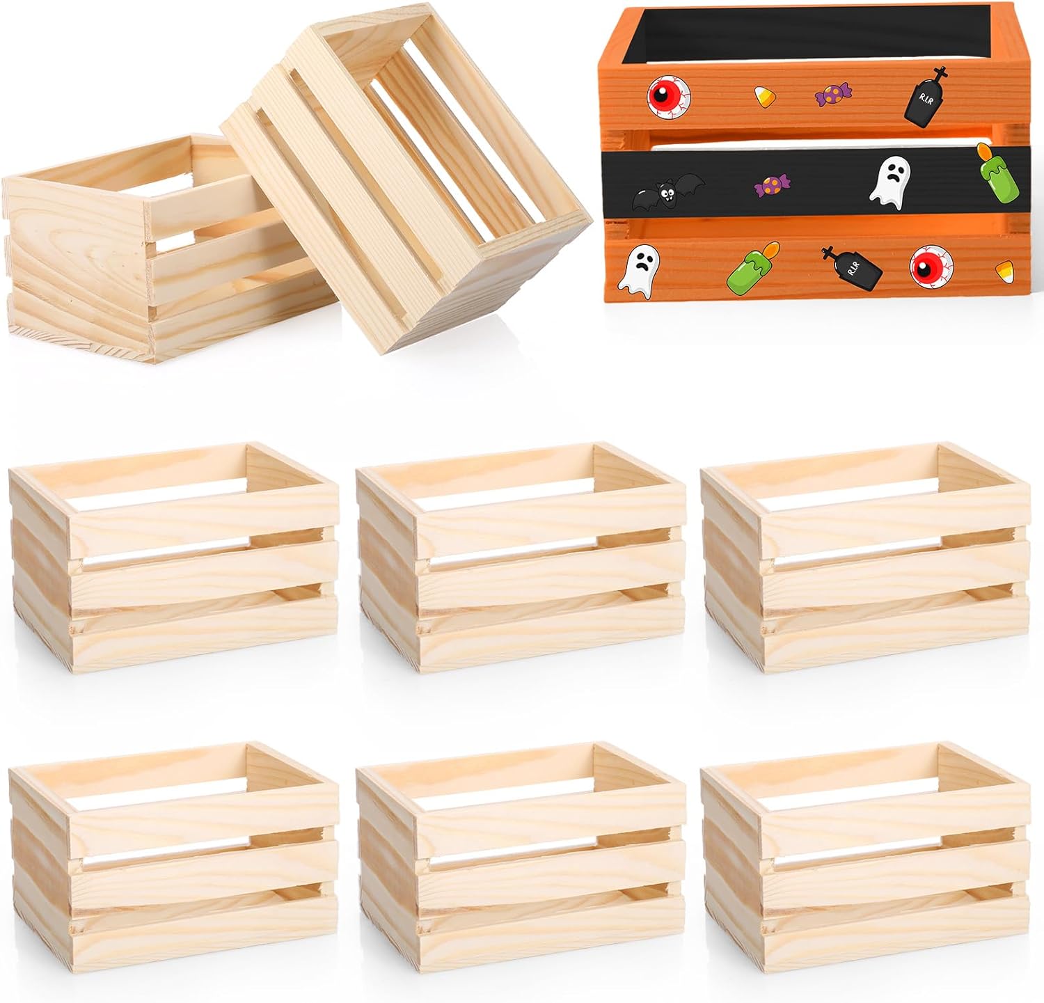 Roowest Decorative Wood Crates Nesting Storage Container,5" Farmhouse Decorative DIY Wooden Storage Boxes, Rustic Wooden Crates for Storage, Display(12 Pcs)
