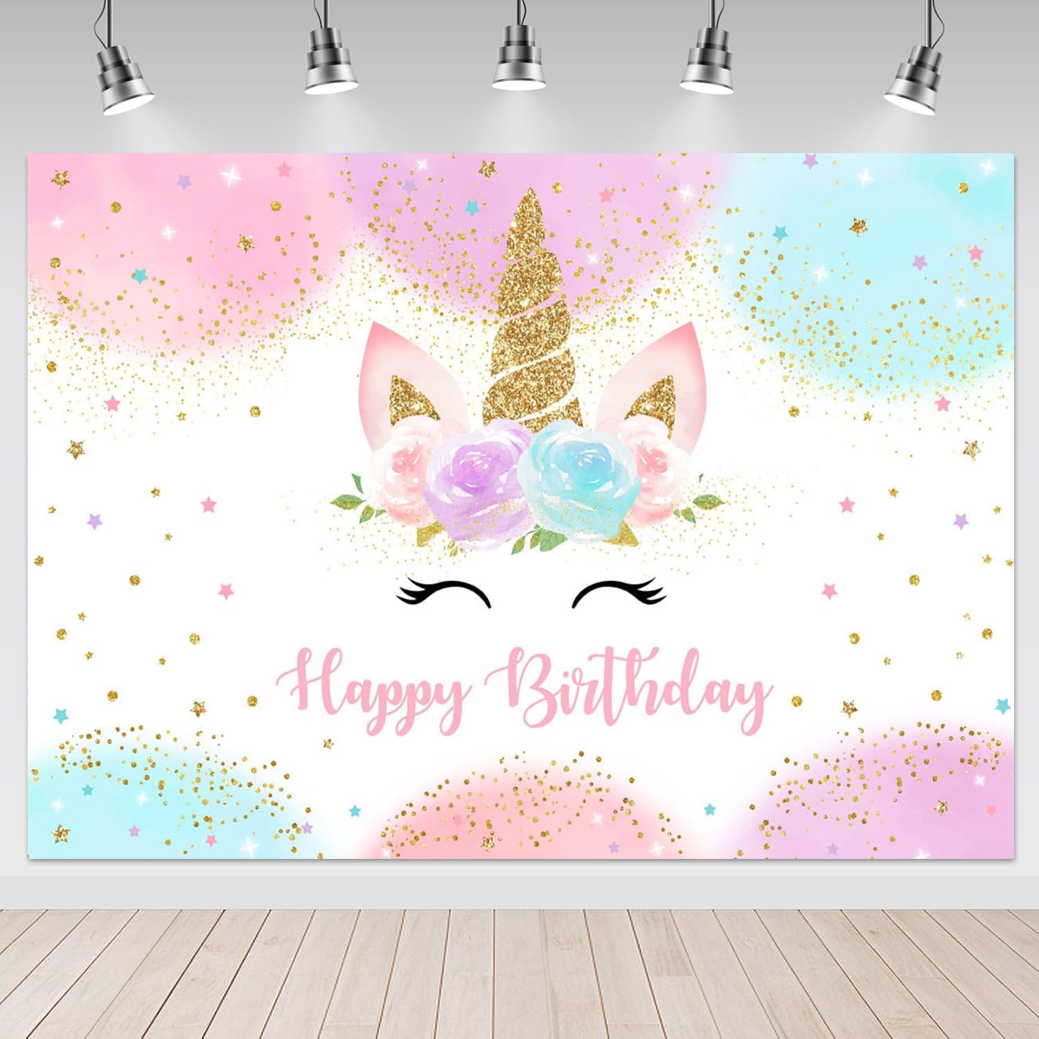 Mocsicka Unicorn Backdrop Birthday Decorations for Girls 5x3ft Pastel Rainbow Unicorn Happy Birthday Banner Party Decorations Photo Booth Props