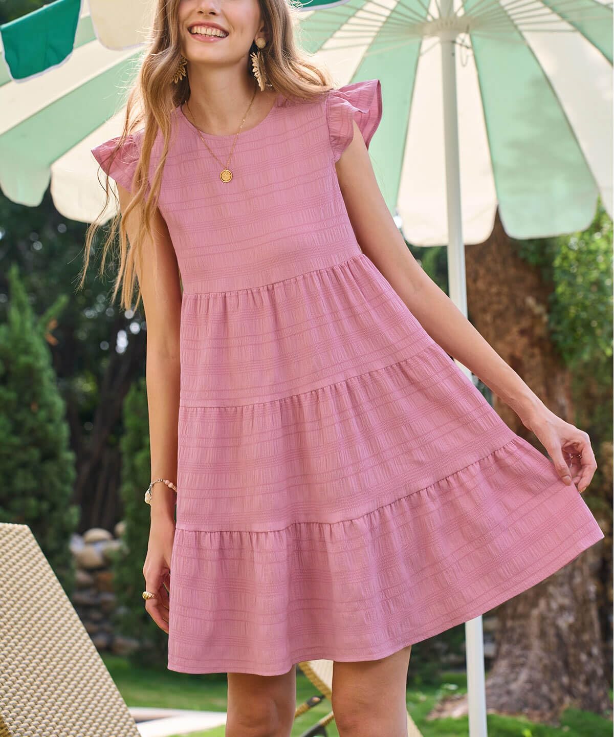 Yousify Summer Dresses for Women 2026 Ruffle Sleeve Mini Babydoll Dress Beach Casual Loose Flowy Dresses Sundress - Image 6