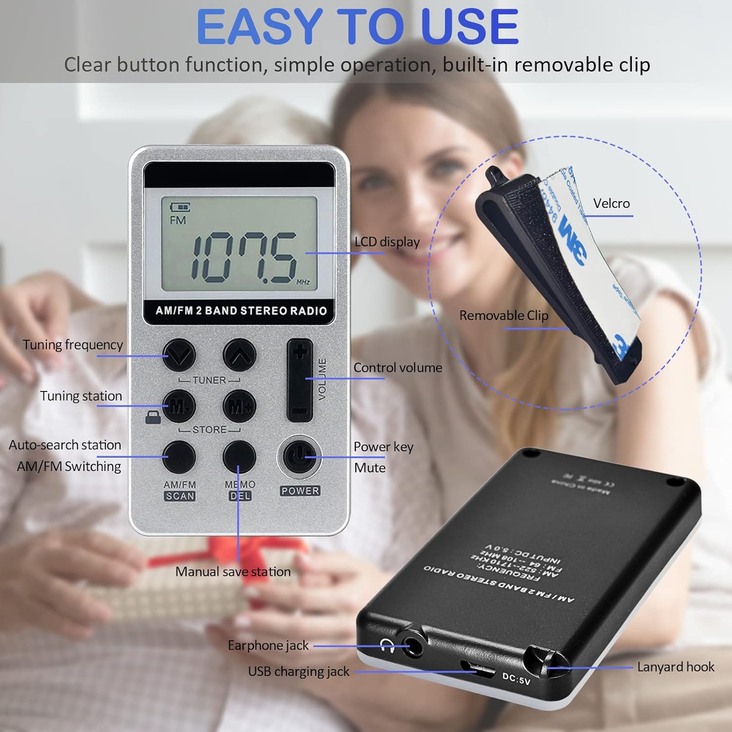 SWDSTP Portable AM FM Radio, Walkman Radio with Digital Tuning LCD Display, Rechargeable Pocket Radio with Earphone, Small Radio with Detachable Belt Clip for Walking, Jogging : Electronics