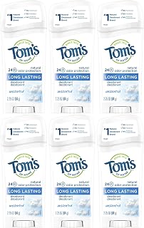 Tom's of Maine Natural Deodorant Stick, Unscented, 2.25 Ounce, Pack of 6