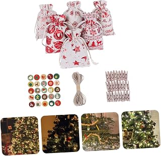 Totority 1 Conjunto Saco De Natal Doces Guirlandas Florais Para Decoração Adesivos De Natal Prendedor De Roupa De Madeira Sacos De Guloseimas De Natal Bolsa De Doces De Natal Sacos De Pano