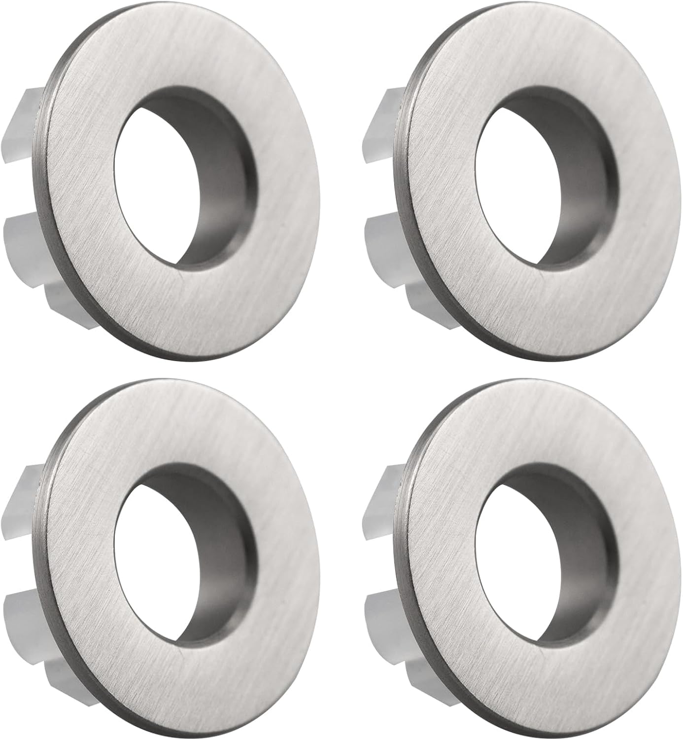 4 PCS Sink Basin Trim Overflow Cover, Brass Insert in Hole Round Caps for Bathroom or Kitchen Sink Brushed Nickel