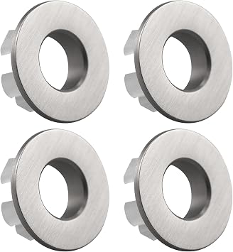 4 PCS Sink Basin Trim Overflow Cover, Brass Insert in Hole Round Caps for Bathroom or Kitchen Sink Brushed Nickel