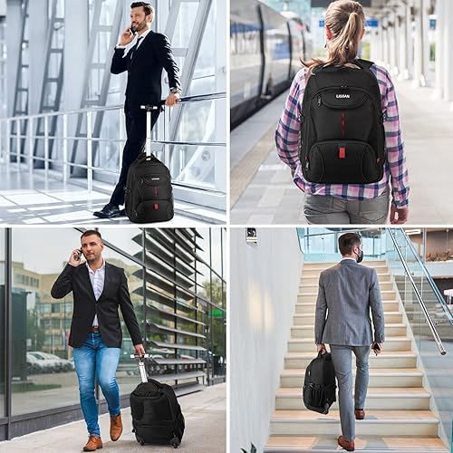Miniatura 6 de Mochila rodante, mochila grande con ruedas para hombres, mujeres y adultos, mochila impermeable de viaje para laptop de 17 pulgadas, bolsa de