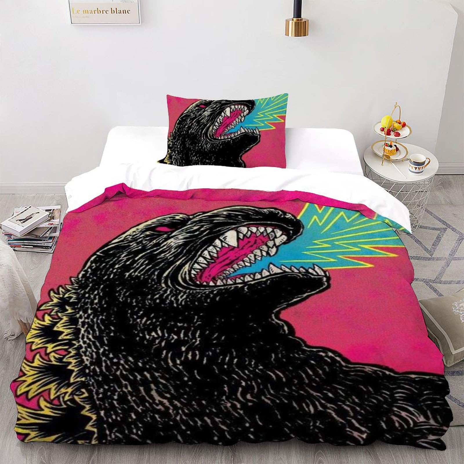 Housse de couette dinosaures imprimé 3D coloré en microfibre infroissable pour lit simple