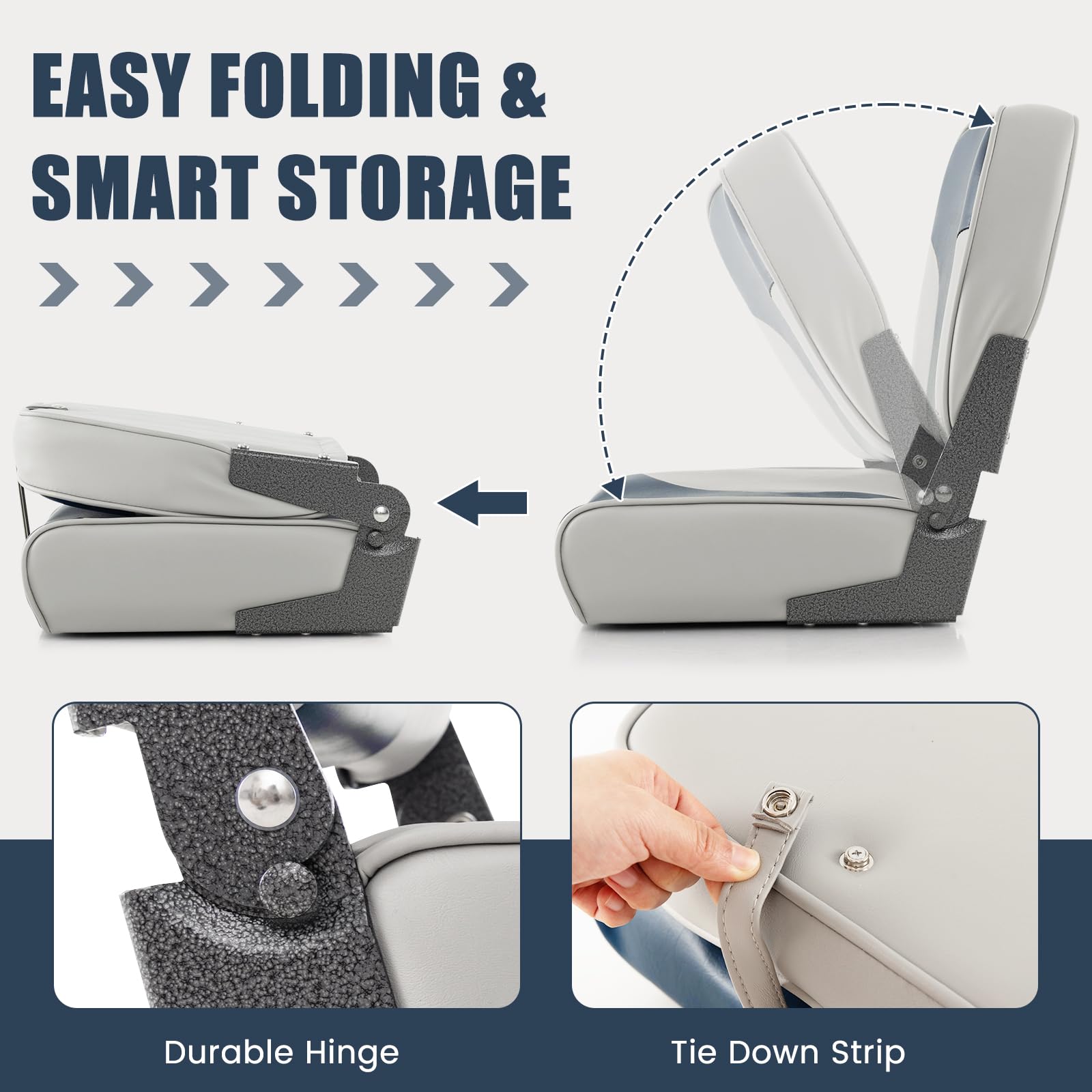 HOMASIS 2 asientos plegables para barcos acolchados, con asiento de 11 cm de grosor, silla de control impermeable con correa de fijación, asiento de control ergonómico para barco, 50 x 42 x 52 cm