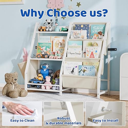 Miniatura 5 de Estantería y organizador de juguetes para niños, estantería de 3 niveles para niños, estantería Montessori para libros, dormitorios, sala de juegos,