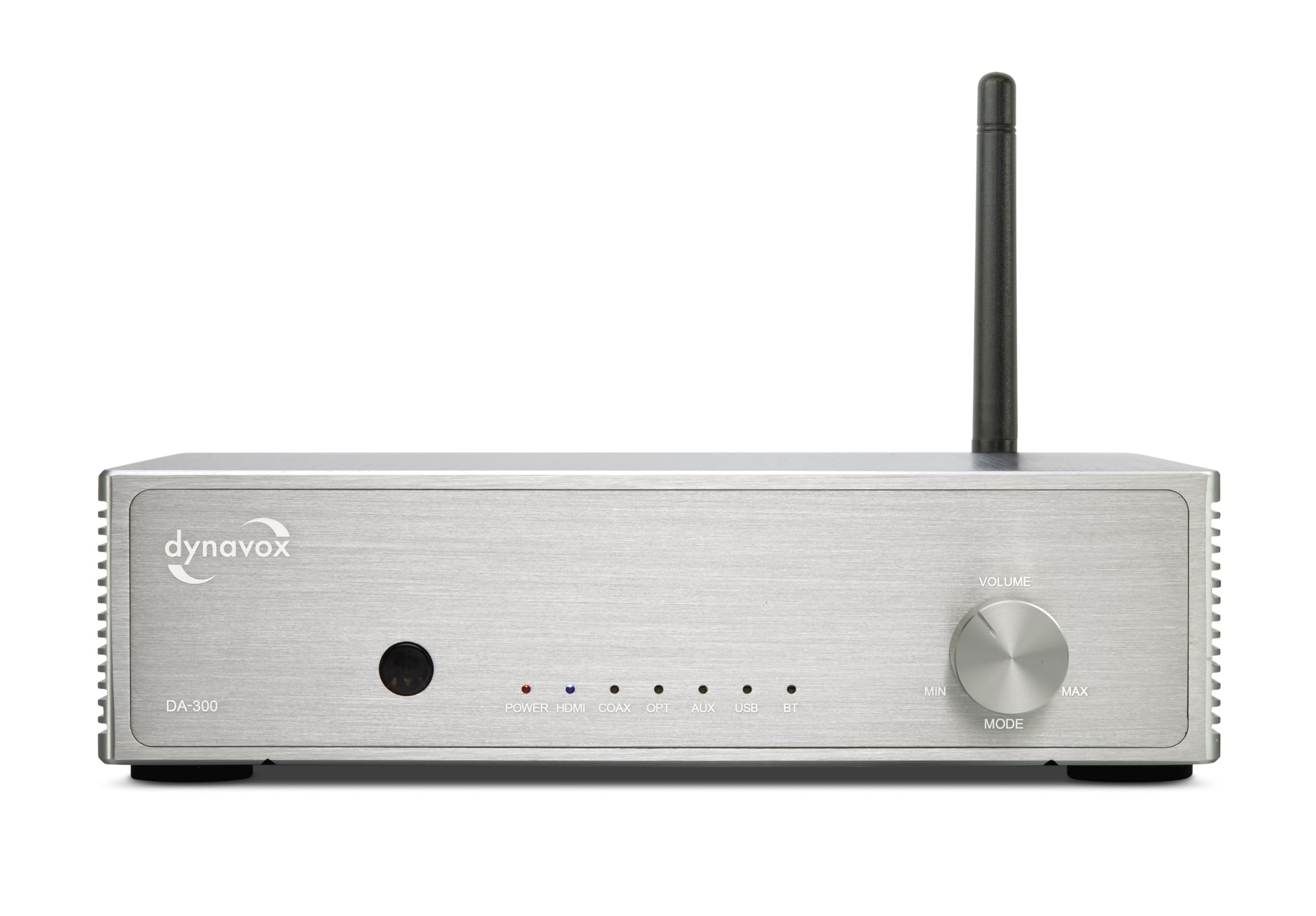 Dynavox DA-300 HiFi Verstärker, kompakter Class-D Stereo-Digitalverstärker mit HDMI ARC, BT 5.0, USB, optisch & koaxial, edles Aluminiumgehäuse, ideal für TV-Sound & Musikstreaming, Silber