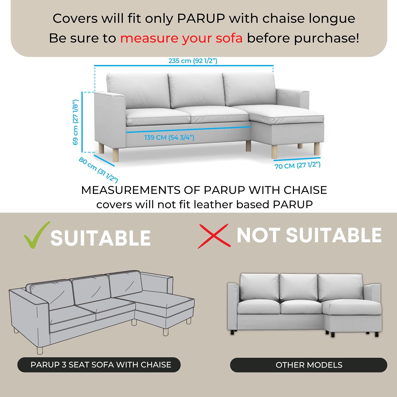 comfortly | Cover for Parup Sofa with Chaise Longue, Replacement Slipcover, Heavy Duty 8 pcs Cover, Pets and Stain Proof Durable Nano-Tech Fabric (Cashmere Blends - Petrol)