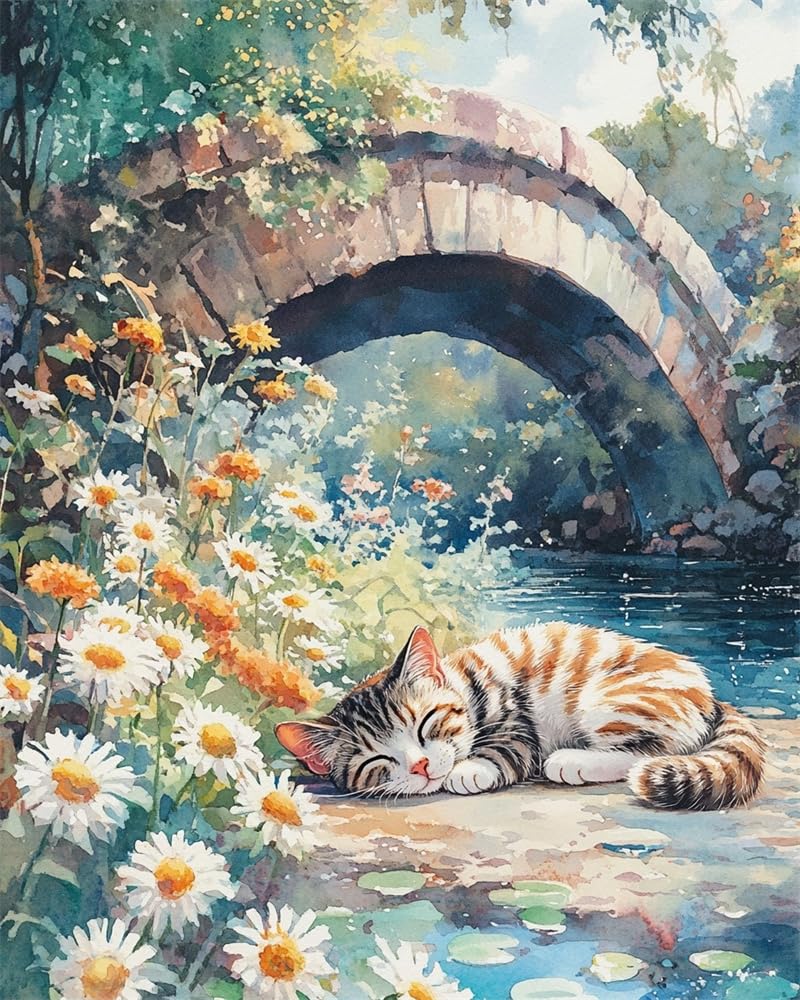 Henypt DIY Cross Stitch Kits for Beginners,Cat and Flowers 11Ct Counted Needlework Kits for Adults,Stamped Cross Stitch Kit with Printed,Hand Embroidery Kits for Home Wall Decor