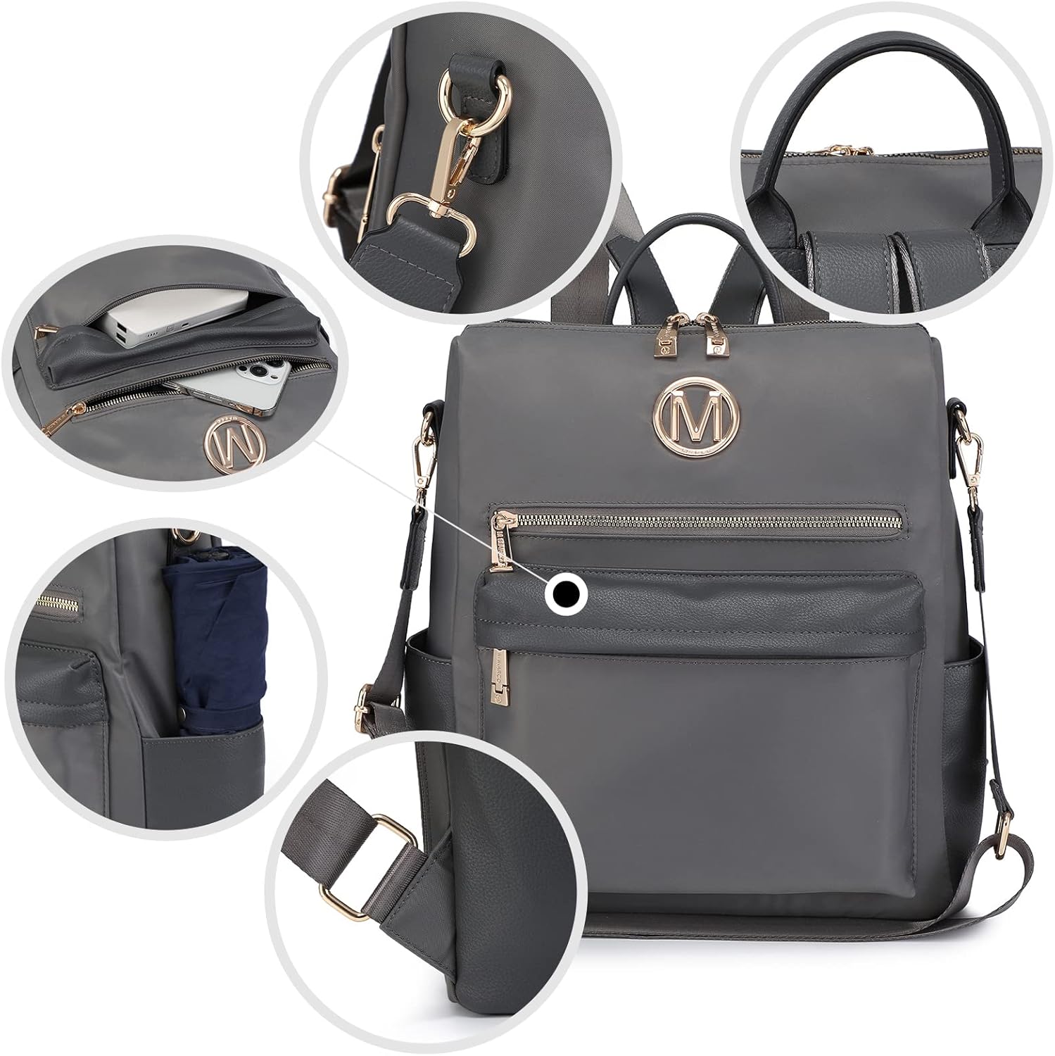 Women Nylon Backpack Purse Convertible Large Ladies Designer Rucksack Travel Shoulder Bags Handbag 2PCS - Image 3