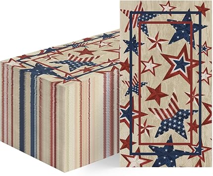 Horaldaily 50 Disposable Paper Decorative Guest Napkins, 4th of July Patriotic Independence Day Vintage American Star Memorial Day Hand Towel for Party Lunch Dinner Kitchen Bathroom