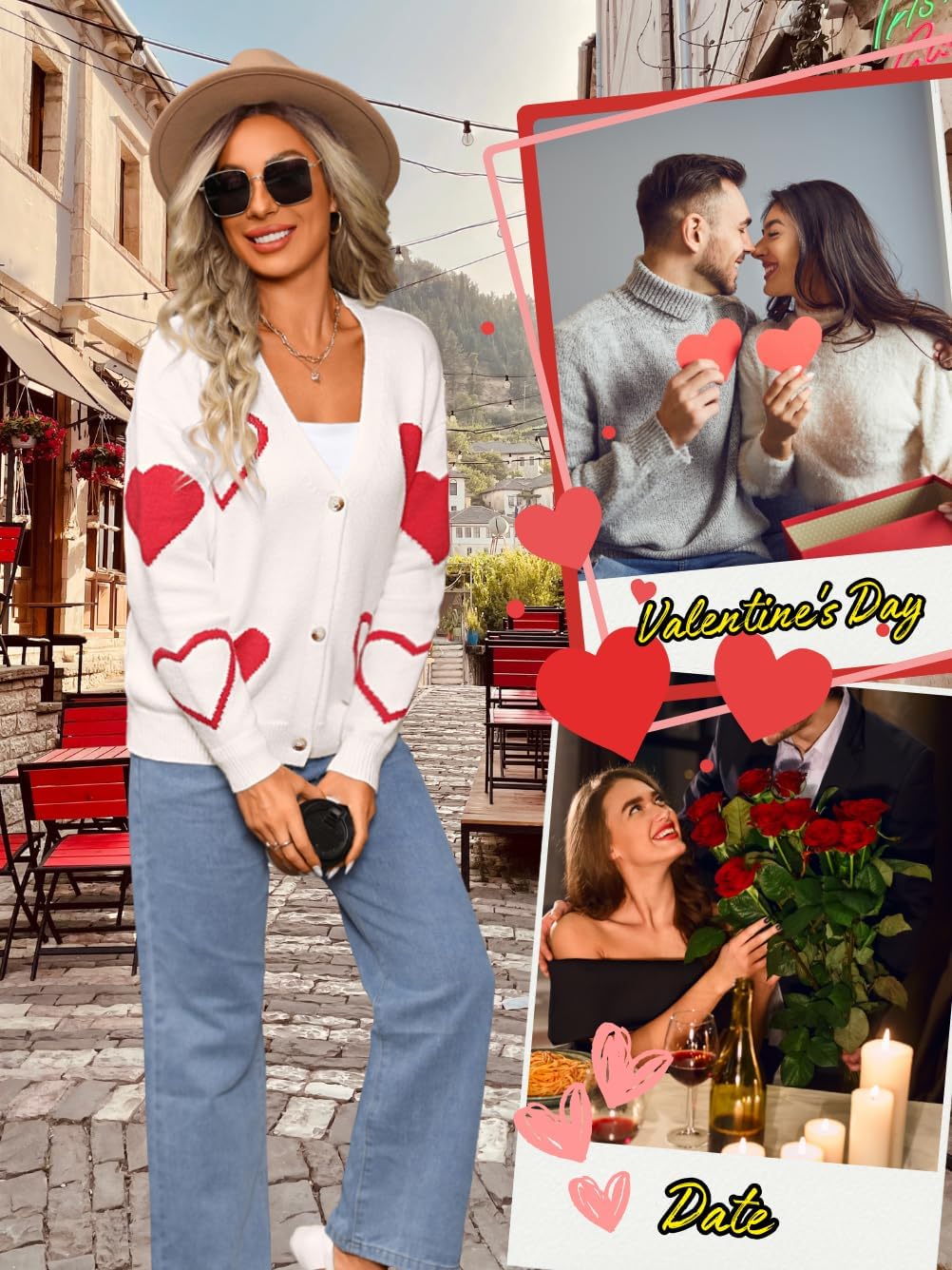 Women Cute Heart Cardigan, V Neck Open Front Button Down Valentines Sweater, Long Sleeve Drop Shoulder Soft Sweaters - Image 6