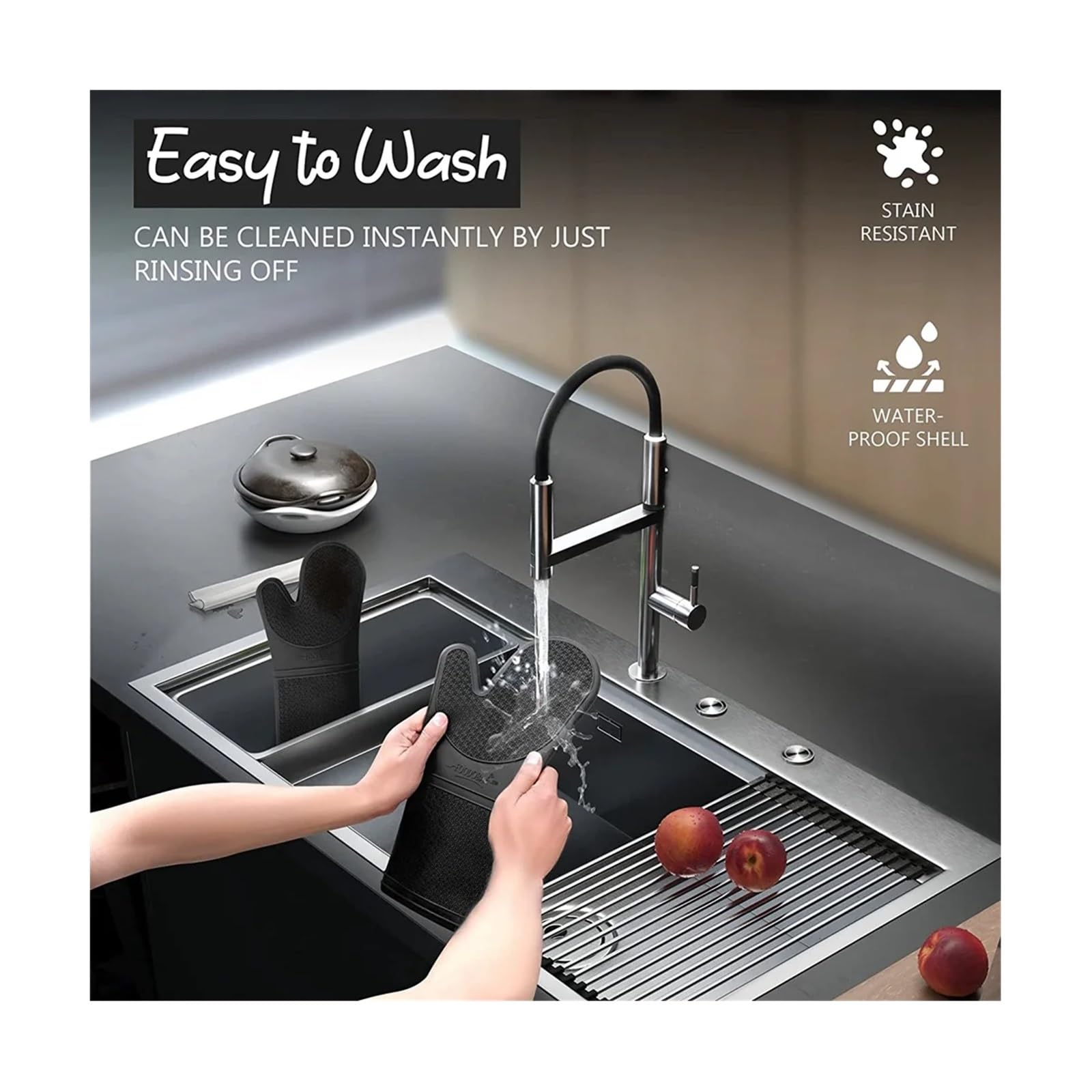 Guanti Da Forno Guanti da forno in silicone - in con fodera morbida resistente al calore Blu