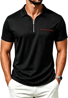 ZITY Mens Polo Shirts Quarter Zip Shirts Casual Classic Lightweight Short Sleeve Golf Collared Shirt with Pocket