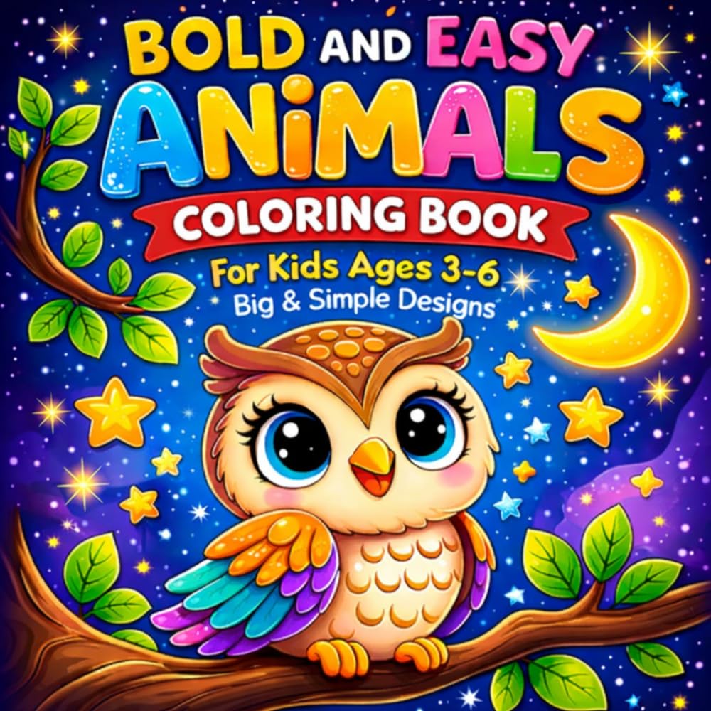 Bold and Easy Animals Coloring Book for Kids Ages 3–6: 50 Fun and Simple Animal Designs | Big & Easy Coloring Pages for Toddlers, Preschoolers, and Beginners