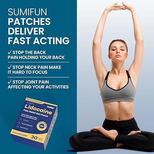 Miniatura 3 de Sumifun Parches de alivio del dolor de lidocaína al 4%, 30 unidades de parches de gel anestésico de máxima fuerza para espalda, rodilla, cuello,