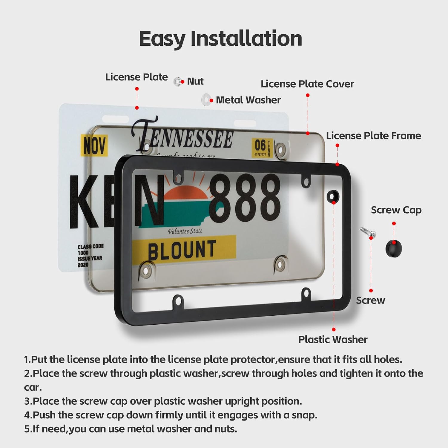 License Plate Cover & Frames, 2 Pack Clear License Plate Protector | ABS Car Front/Rear License Plate Frame with Screws Caps, Fit Any Standard US Plates