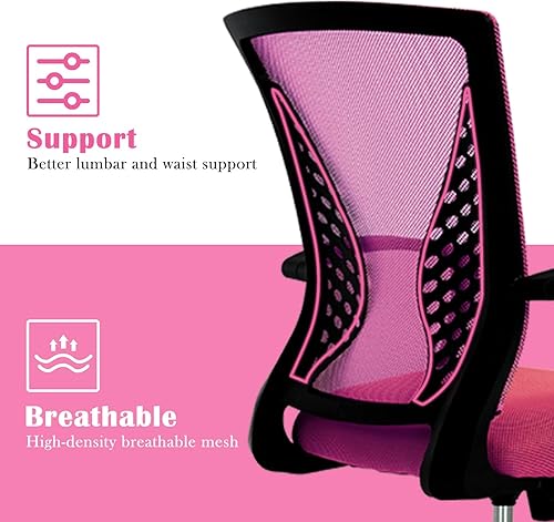 Miniatura 5 de Silla de oficina ergonómica de escritorio, silla de computadora de malla con respaldo medio, reposabrazos de soporte lumbar, moderna silla giratoria