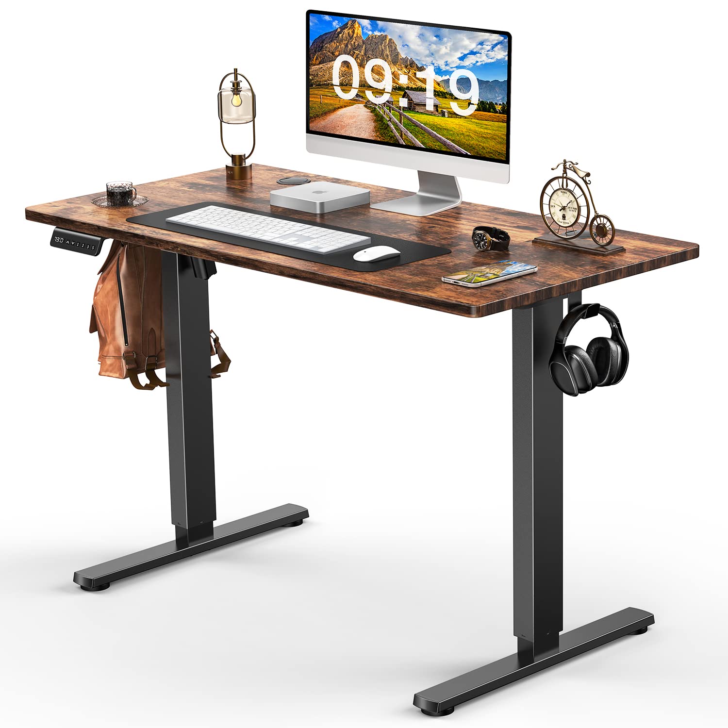 Sweetcrispy Electric Standing Desk, 40 x 24in Adjustable Height Electric Stand up Desk Standing Computer Desk Home Office Desk Ergonomic Workstation with 3 Memory Controller, Rustic Brown