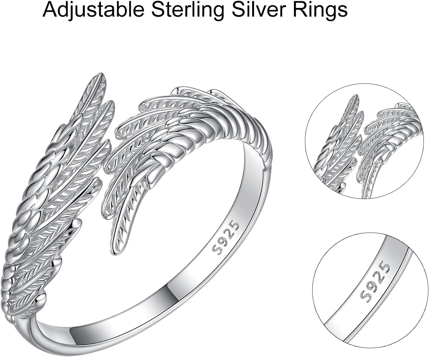 925 Sterling Silver Angel Wings Ring, Adjustable Feather Wrap Open Ring for Women, Dainty Spiritual Jewelry Gift - Image 5